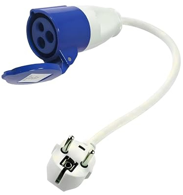 Double Dragon EU 230V Caravan Mains Hook-Up Converter – 16A Schuko 2-Pin Plug to 16A CEE 3-Pin Socket Adapter | IP44 Splashproof | 42cm Hi-Vis Fly Lead | for Campervan, Motorhome, RV, Boat Hook-Ups