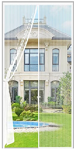 Magnetic Screen Door Fit Door Size 32×80in, Screen Itself Size 34x81in, Hands Free Self Sealing, Full Frame Magic Tape Mesh Screen Door with Magnets Heavy-Duty Mesh Curtain for Entry Door White