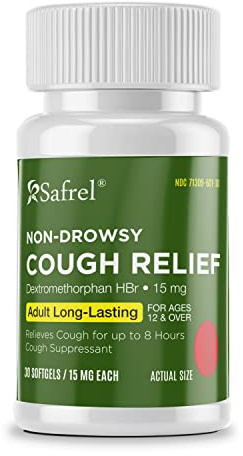 Safrel Non-Drowsy Cough Relief - 30 Count, 15mg Dextromethorphan HBr - 8-Hour, Long-Lasting, Cough Suppressant for Adults & Children- Pack of 1