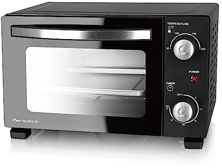 Melchioni Family | Elektrischer Ofen mit 11 Liter Kapazität DEVIL 11, einstellbare Temperatur bis zu 230°C, 30-Minuten-Timer, Schwarz, Noire