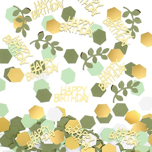 VIKY® 200 Stk Happy Birthday Konfetti Geburtstag Gold Grün, Tischdeko Geburtstag Grün, Streudeko Geburtstags Frau Mann, Glitzer Confetti für Happy Birthday Deko,Geburtstagsdeko Tisch,Party Dekoration