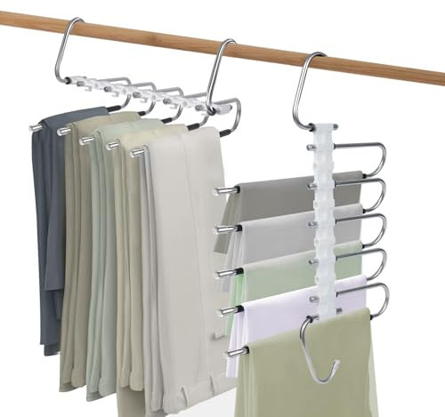 VacFreKep grucce per pantaloni salvaspazio, confezione da 2 per armadio, multistrato, utilizzabili come organizer e contenitori per pantaloni, jeans, gonne, sciarpe e leggings