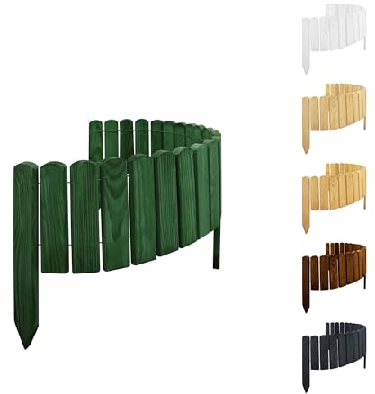 Floranica Rollborder Recinzione in legno flessibile 100 x 20 cm Verde (accorciabile) Legno di pino Bordatura aiuole prato Staccionata in legno Decorazione da giardino