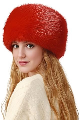 Lina & Lily Cappello Colbacco Invernale Donna in Pelliccia Sintetica Stile Cosacco Russo (Rosso)