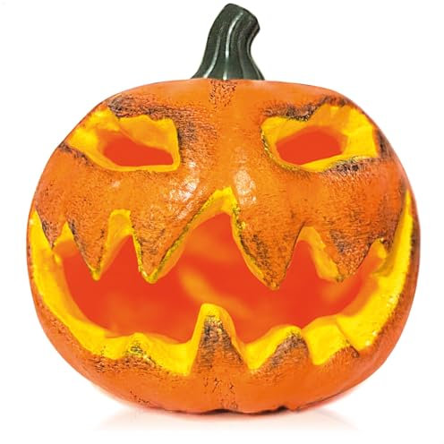 com-four® Deko-Kürbis mit rot flackernder LED-Beleuchtung - Wohnraumdekoration für Halloween und Herbst - LED Windlicht als Herbstdekoration [Auswahl variiert] (Orange - 15cm)