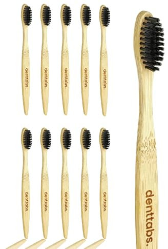 Bambus Zahnbürste ultra soft 10er Pack denttabs Bamboobrush black edition. Für die besonders schonende Zahnreinigung. Biologisch abbaubarer griff aus natürlichen Materialien.