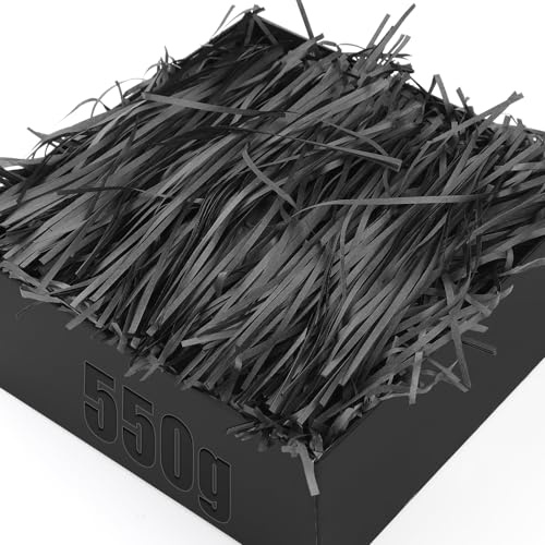 TXXATX 550g Füllmaterial Geschenk Geschreddertes Papier für Geschenkbox Schwarz Verpackungsmaterial Hamper Shred mit Schleifen Raffia Füllmaterial Für Pakete DIY Festival Geschenkbox Präsentkorb