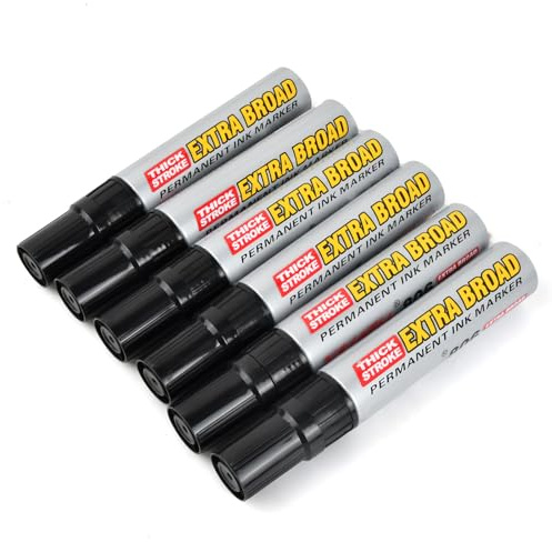 QINGZY 6 Pezzi Pennarelli Neri Permanenti, Marcatori Indelebili Punta Grossa, Asciugatura Rapida, Impermeabili e Anti-Sbavature per Plastica, Vetro, Legno, Pietra, Metallo