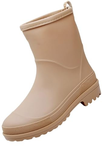 Bottes de pluie pour femme - Bottes mi-hautes en caoutchouc - Imperméables - Hauteur moyenne - Fond épais - Chaussures de pluie antidérapantes - Chaussures d'eau courtes - Chaussures de boue - Pieds