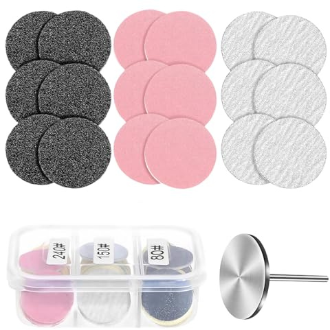 61Pezzi Strumento per pedicure Carta vetrata,Metallo Trapano per Unghie 25 mm,lima piedi grinder Carta Vetrata Disco Abrasivo piedi attrezzi,per pedicure Dischi rimuovere pelle morta(Grana80 150 240)