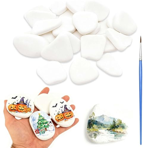 HuaCommerce 18 Pieces Flat Stones for Paint, Natural Pebbles 3-8 cm for DIY Art Projects, Creative Painting for Kids and Adults, Ideal for Craft Ideas, Home Deco, Garden Deco and Gifts