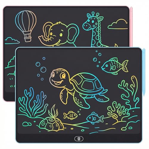 16 Inch LCD Writing Tablet for Kids 2 Pack, Large Drawing Board Doodle Pad, Colorful Screen Erasable Sketch Tablet, Travel Toys and Reusable Learning Gift for Boys Girls(Blue & Pink