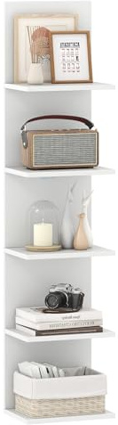 COSTWAY Estantes de Pared de 5 Niveles, Estantería Vertical Flotante, Organizador de Madera para Colgar en la Pared para Dormitorio, Sala de Estar, Baño, 30 x 21,5 x 129 cm (Blanco)