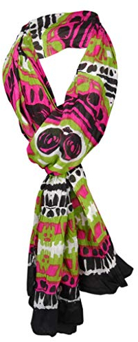 TigerTie gecrashter Schal in pink grün schwarz weiß gemustert - Gr. 180 x 50 cm