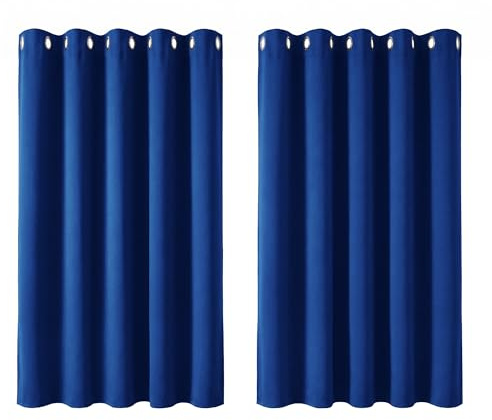 Deconovo Eyelet Curtains Blackout Thermal Insulated Ring Top Blackout Curtains for Livingroom 66 x 54 Inch Blue 2 Panels