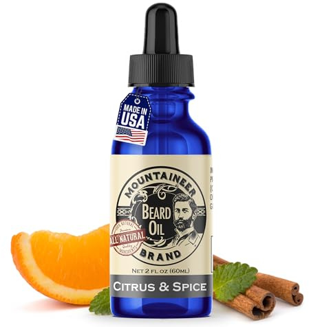 Mountaineer Brand Natural Beard Oil with Citrus & Spice Scent | Made in West Virgina | Hydrates, Moisturises, Softens & Conditions for Beard Growth | Treats Dry Itchy Beards for Men | 2oz