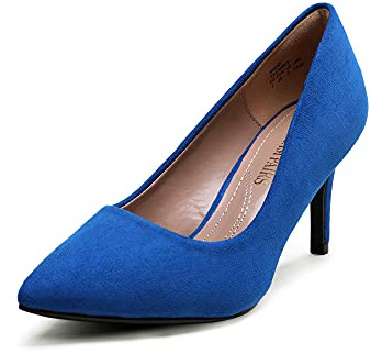 DREAM PAIRS Women's Slip On Low Mid Heels Pointed Closed-Toe Dress Court Shoes KUCCI,Size 6.5,Royal/Blue,KUCCI