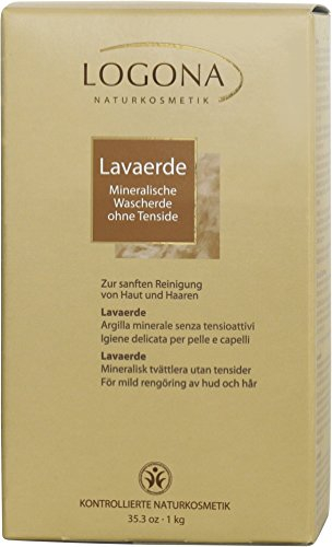LOGONA Naturkosmetik Lavaerde Pulver, Ghassoul, Tonerde für Haar und Körperpflege, Vegan, Ohne Tenside, 1000 g