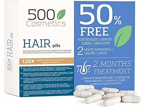 500Cosmetics Hair- Cápsulas para Prevenir y Evitar la Caída del Pelo con L-Cysteine y Zinc - Hombre y Mujer. 2 cajas - 120 capsulas - 2 meses
