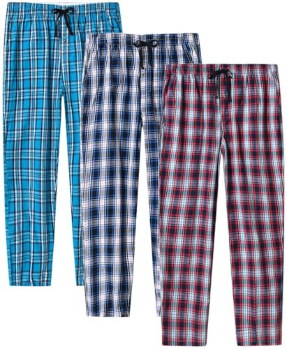 MoFiz Men's Pajama Bottom Pants Relaxed Classic Plaid Sleepwear Loungewear House Lounge &Sleep Pants 3-Pack Size L