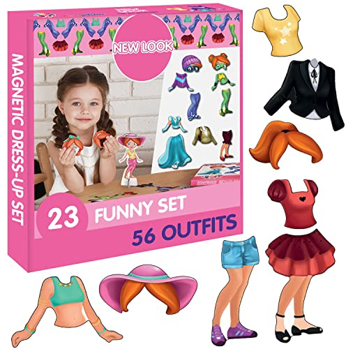 magdum Juego Magnético Vestir Niñas – 23 Personajes & 56 Outfits – Set Dress Up Educativo Infantil – Actividad Montessori Viaje Hogar – Imanes Nevera Creativos – Regalo Infantil