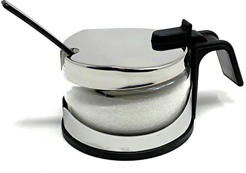 Azucarero de cristal con tapa de acero inoxidable con cuchara, azucarero, dispensador de azúcar, lata para parmesano, lata para mermelada