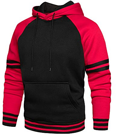 MANLUODANNI Men's Hoodies Pullover Hooded Sweatshirt Patchwork Top Casual Hoody with Pocket 002Red XL