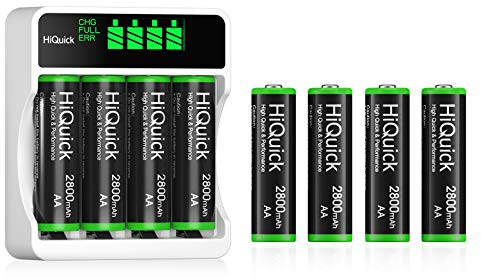 HiQuick Universal Akkuladegerät mit 8 AA Akkus, Ladegerät für NI-MH/NI-CD Mignon AA Micro AAA Akku, HD LCD Display, schnelle ladegerät für wiederaufladbare batterien