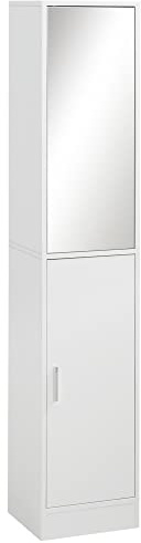 kleankin Armario para Baño Alto Mueble Columna de Baño con Espejo 2 Puertas y Estantes Interiores Ajustables Multiusos para Cocina Salón 32x28x162 cm Blanco