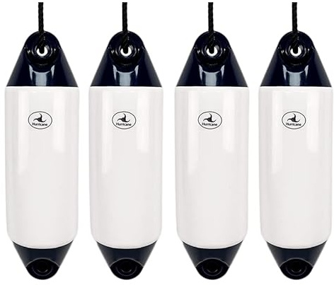 Hurricane Fenders Original Series Boat Fender PM02 48cm x 14cm (19 x 5) - White With Blue Ends - Pack Of Four