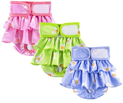 Reusable Dog Diapers Female, Pack of 3 Washable Highly Absorption Puppies Dogs Diapers for Period Heat Panties or Excitable Urination(M)