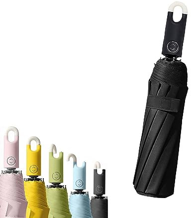 Ombrello Triplo Apribile E Retrattile con Fibbia, Ombrello Pieghevole con Apertura Automatica E Chiusura Automatica per Donna E Uomo, Ombrello da Viaggio Portatile (Black)