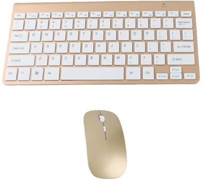 Ensemble de Clavier et Souris sans Fil 78 Touches 2,4 G, Touches USB Finement Gravées Bouton Muet Ergonomique Revêtement UV Claviers D'ordinateur Combo Souris pour PC (Or)