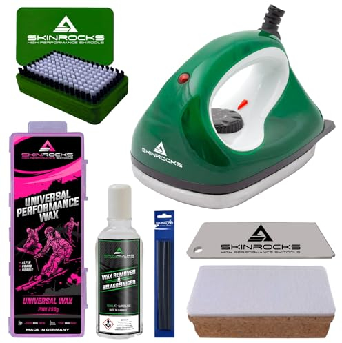 SkinRocks Skiwachs Set 7-teilig Skipflege Bügeleisen Skiwax Alpin Nordic Board