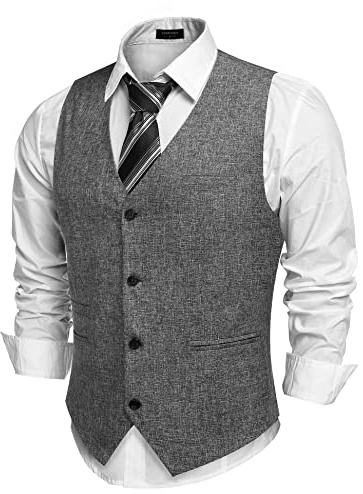 COOFANDY Anzugweste für Herren Elegant Hochzeit Weste Klassische V-Ausschnitt Einfarbige Business Party Herrenwesten Grau XXL