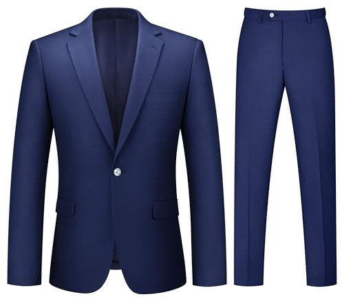 LORENZO BRUNO Herrenanzug, 2-teilig, Ein-Knopf-Anzug, schmale Passform, einfarbige Jacke und Hose, Smoking-Set, Business, Hochzeit, Party, Marineblau, L