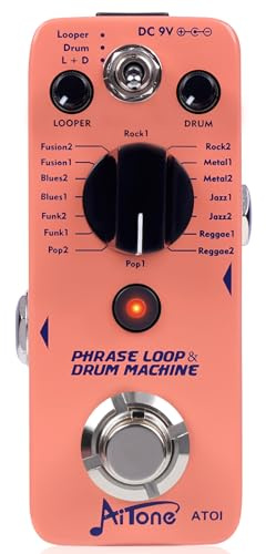 AITONE Looper Pedal with Drum Machine 2 in 1 Loop Pedals for Electric Guitar 20 Minutes Looping 16 Drum Grooves 3 Mode True-Bypass AT-01