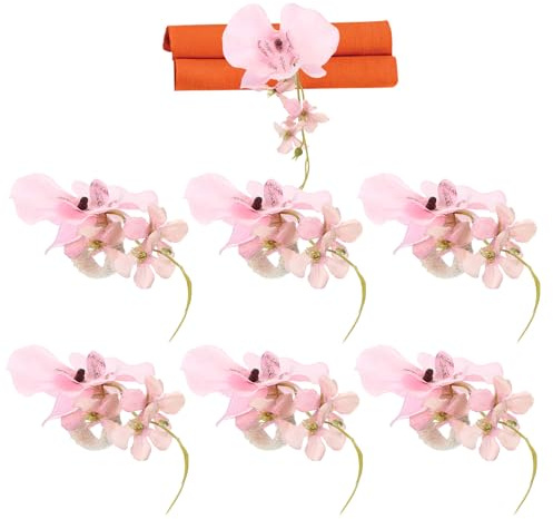 PATIKIL Handgjorda orkidéblommor servettringar, 6-pack hantverk blommig servetthållare för bröllop födelsedag bankett bordsdekoration jul Thanksgiving, rosa