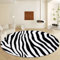 Runde Teppiche 100 cm, Waschbarer Runder Teppich für das Wohnzimmer, Zebra Textur mit Tiermuster Rutschfester Niedrigflor-Teppich, Weicher Schwarz Teppich für Schlafzimmer