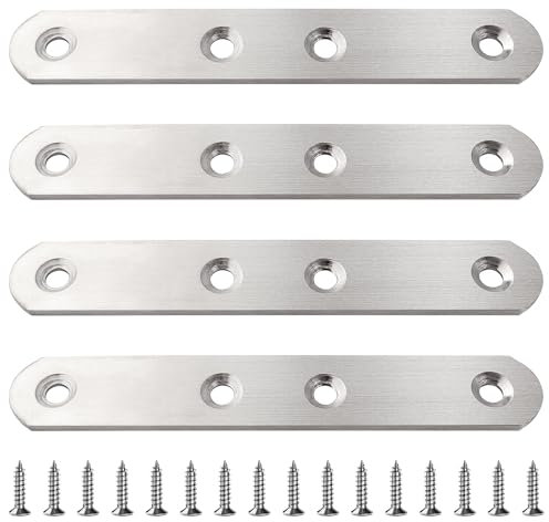 VooGenzek 4 Pezzi 125x20x2.5 mm Staffe Angolari Piatte, Piastre di Rammendo in Acciaio Inox, Piastre di Giunzione Piatte, Staffe Piatte per Rammendare, con 16 Pezzi Viti, per Riparare Mobili in Legno