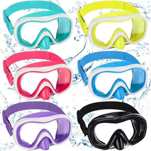 Relaxweex 6 Pcs 180° Swim Goggles with Nose Cover for Kids Snorkel Diving Mask Elastic Fabric Strap for Ages 4-14 (Classic Color)