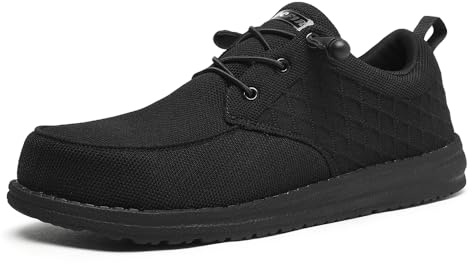 Men's Safety Loafers Slip On Steel Toe Work Shoes - Wide Toe Box with Orthopedic Arch Support, Lightweight Non-Slip Casual Loafers for Walking, Work & Lounge Size 11 Black
