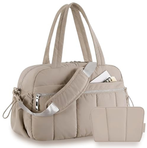 Votoko Sporttasche Damen, 24L Puffer Reisetasche Weekender Damen Gym Bag Kliniktasche Geburt Travel Bag Mit PVC Nasse Tasche und kleines Paket für Gym, Fitness, Schwimmen, Arbeit (Kamel)