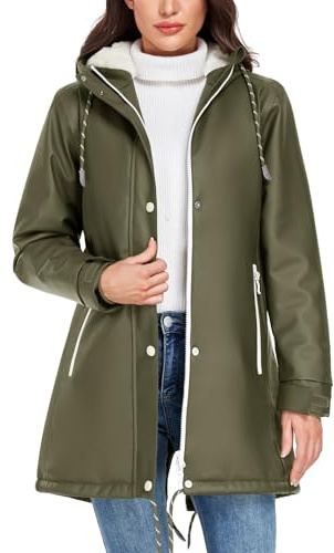 Vancavoo Chubasquero para Mujer Chaqueta Impermeable Abrigo Invierno Parka de Capucha Cálido Largo Abrigos Resistente al Viento Senderismo,Verde militar,XL