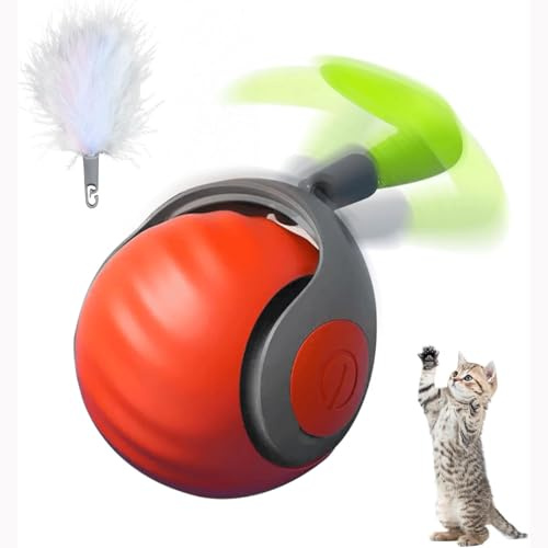 KQLHLHDYZ Jouet Balle Interactif pour Chats, Balle Roulante Automatiqu avec Queue Duveteuse, Jouet Interactif pour Chien et Chat, Jouet de Balles Interactive Intérieur, Orange
