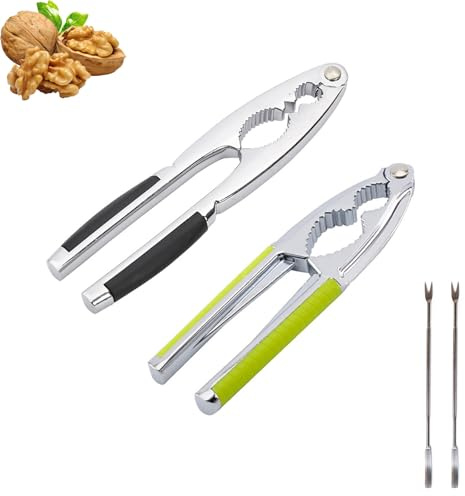 lurora2021 Cascanueces de Metal 4 Piezas con 2 Sacanueces - Mangos Antideslizantes (Negro y Verde) para Nuez, Castañas, Nueces y Frutos Secos - Seguro y Fácil de Usar