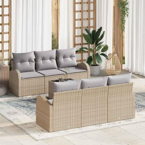 Frdhee Ensemble de meubles de jardin d'angle avec coussins - 7 pièces - Beige et gris - 55 x 55 x 37 cm - Groupe de banc d'angle pour balcon, terrasse, cour arrière