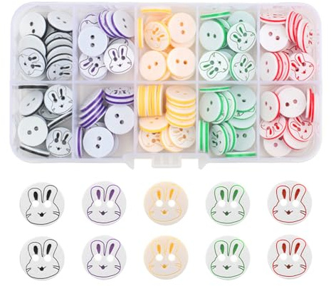 Gaomumu 150PCS Rabbit Buttons, Colorful Round Resin Buttons,12.5mm Cute Button with Storage Box, for Art Craft Boys and Girls Clothing Knitting Sewing Painting DIY Decor