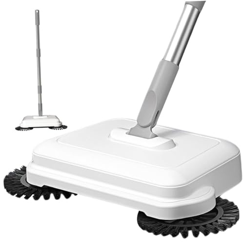 Spazzatrice per pavimenti 2 in 1 con rotazione manuale a 360° e manico lungo - Strumento manuale ad alta efficienza per la pulizia di tappeti e pavimenti duri per l'ufficio domestico