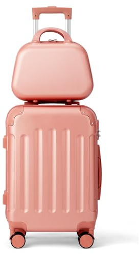 LEADZM Valigia Bagaglio a Mano con Rinforzi Angolari, Set di Valigie Rigide 2 Pezzi con Beauty Case, Trolley Bagaglio a Mano 55x40x20 in ABS (Rosa oro)